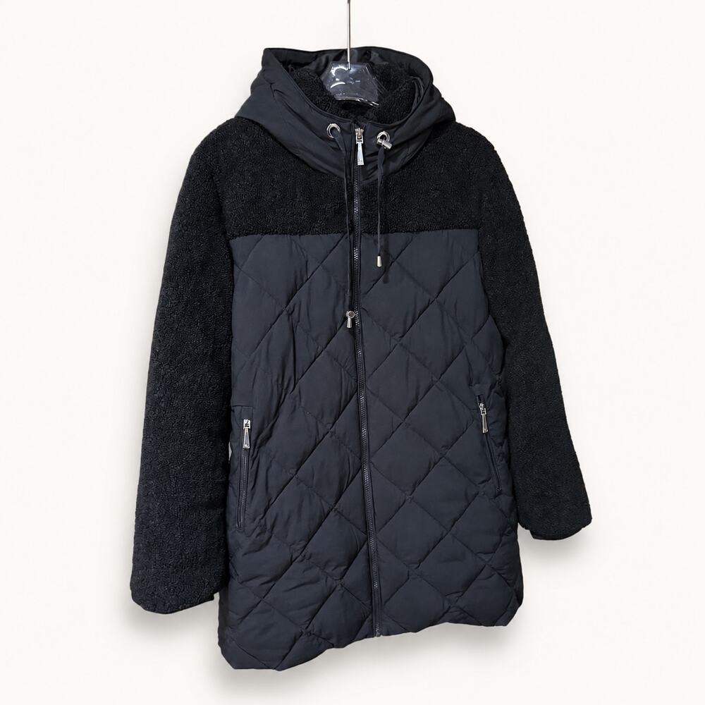 Koolaburra by UGG Sherpa Mixed Media Quilted Hooded Parka Jacket Black L